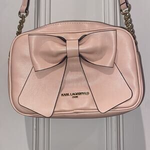 Karl Lagerfeld Kris Bow Crossbody Bag Blush Pink Leather Purse Designer Handbag
